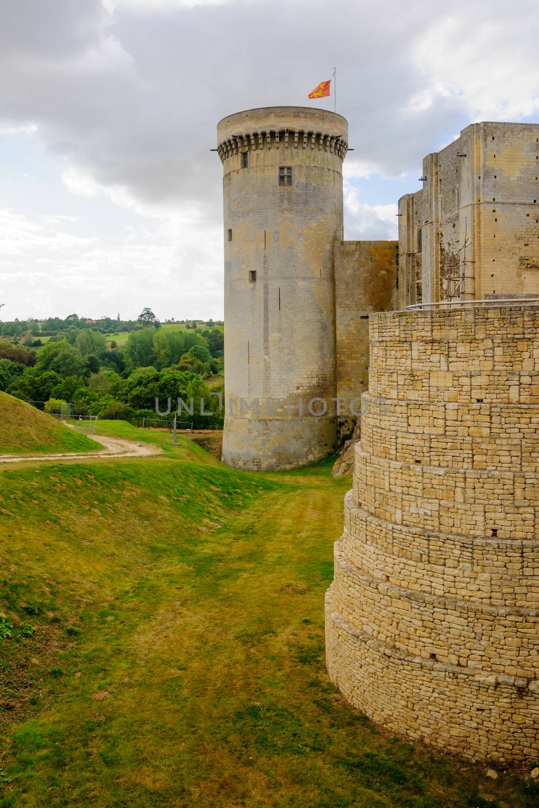 View of the Chateau de Falaise, the Castle of William the Conqueror, in Falaise, Normandy, France