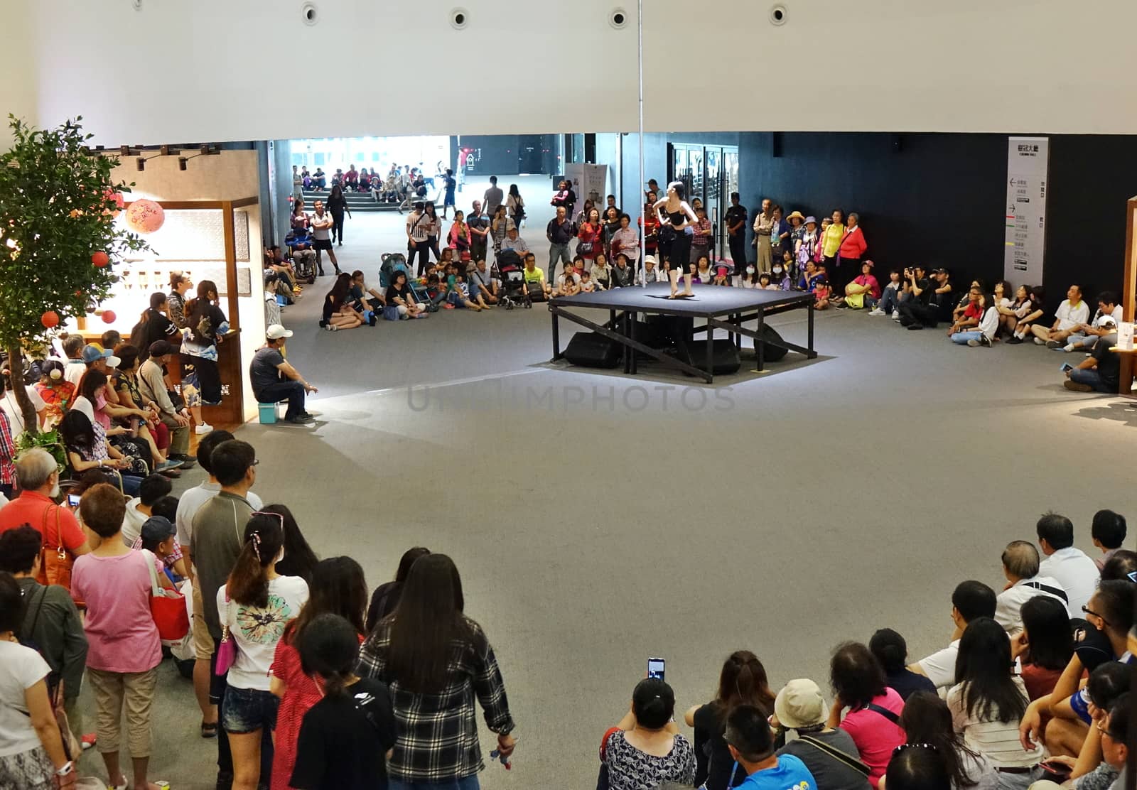 KAOHSIUNG, TAIWAN -- APRIL 14, 2019: A dance performance in the ipublic areas of the recently completed National Center for the Performing Arts located in the Weiwuying Metropolitan Park