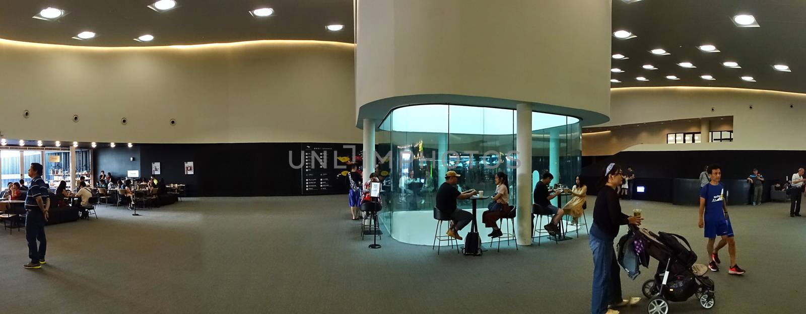 KAOHSIUNG, TAIWAN -- APRIL 14, 2019: The restaurant area of the recently completed National Center for the Performing Arts located in the Weiwuying Metropolitan Park