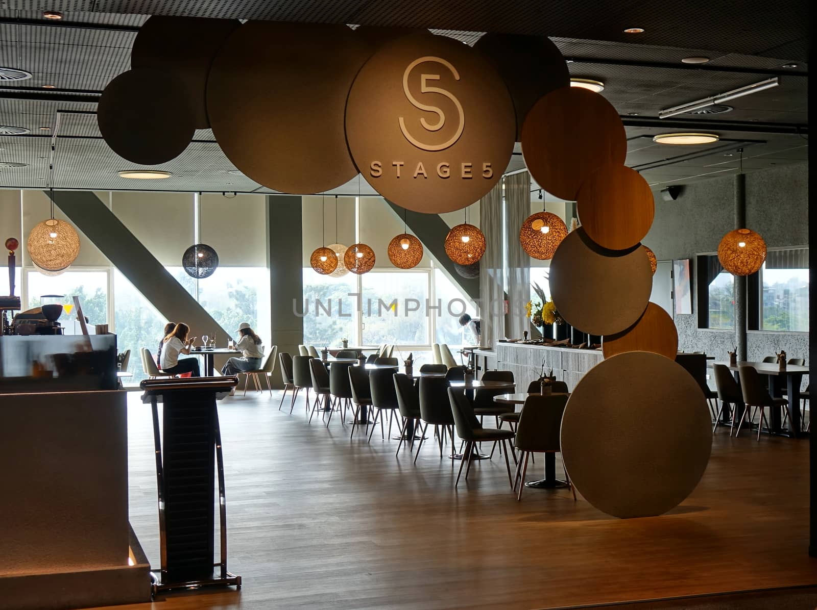 KAOHSIUNG, TAIWAN -- APRIL 14, 2019: A restaurant in the public areas of the recently completed National Center for the Performing Arts located in the Weiwuying Metropolitan Park