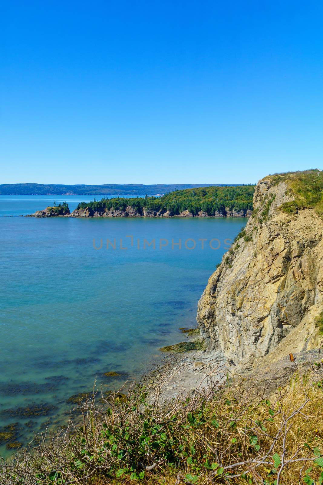 View of shoreline and cliffs in Cape Enrage, New Brunswick, Canada