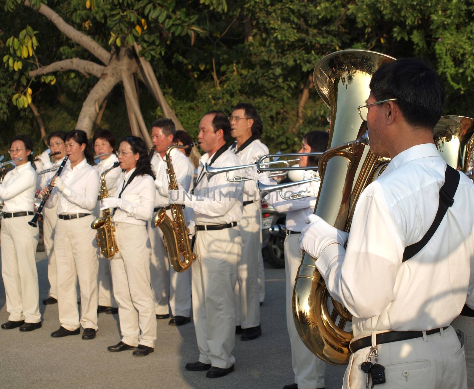 Marching Band in Taiwan Plays in a Park by shiyali