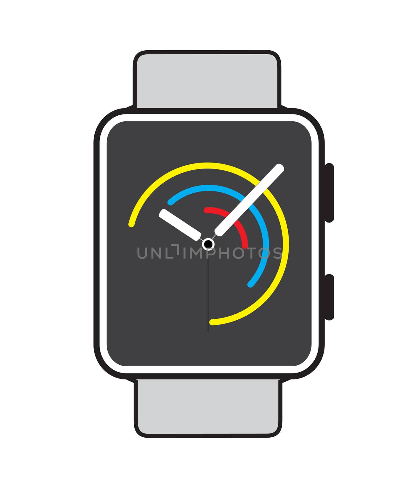 Smart watch isolated with icons on white background.