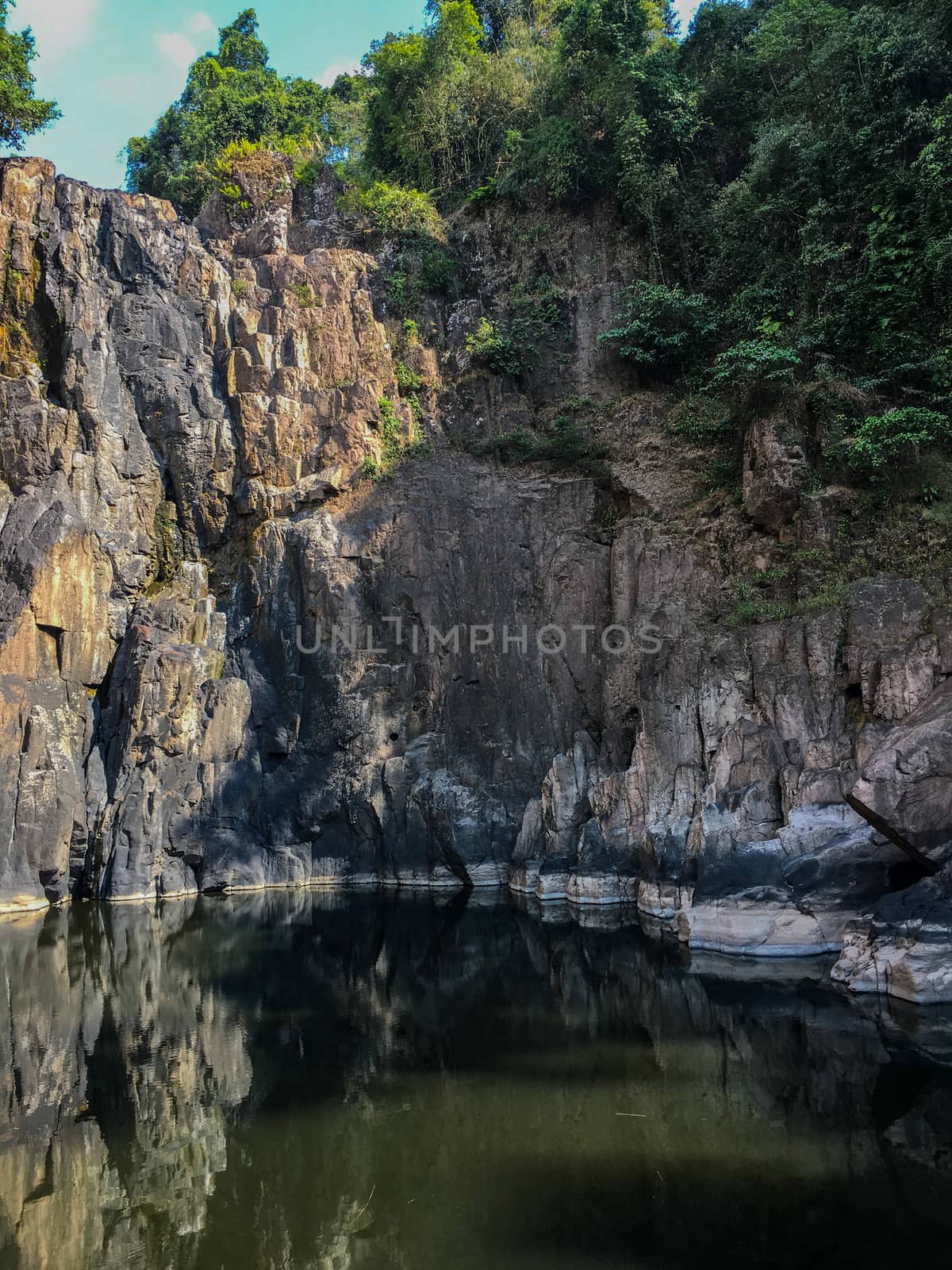 Haew Narok Waterfall in Khao Yai National Park During the dry season the waterfall has no water.