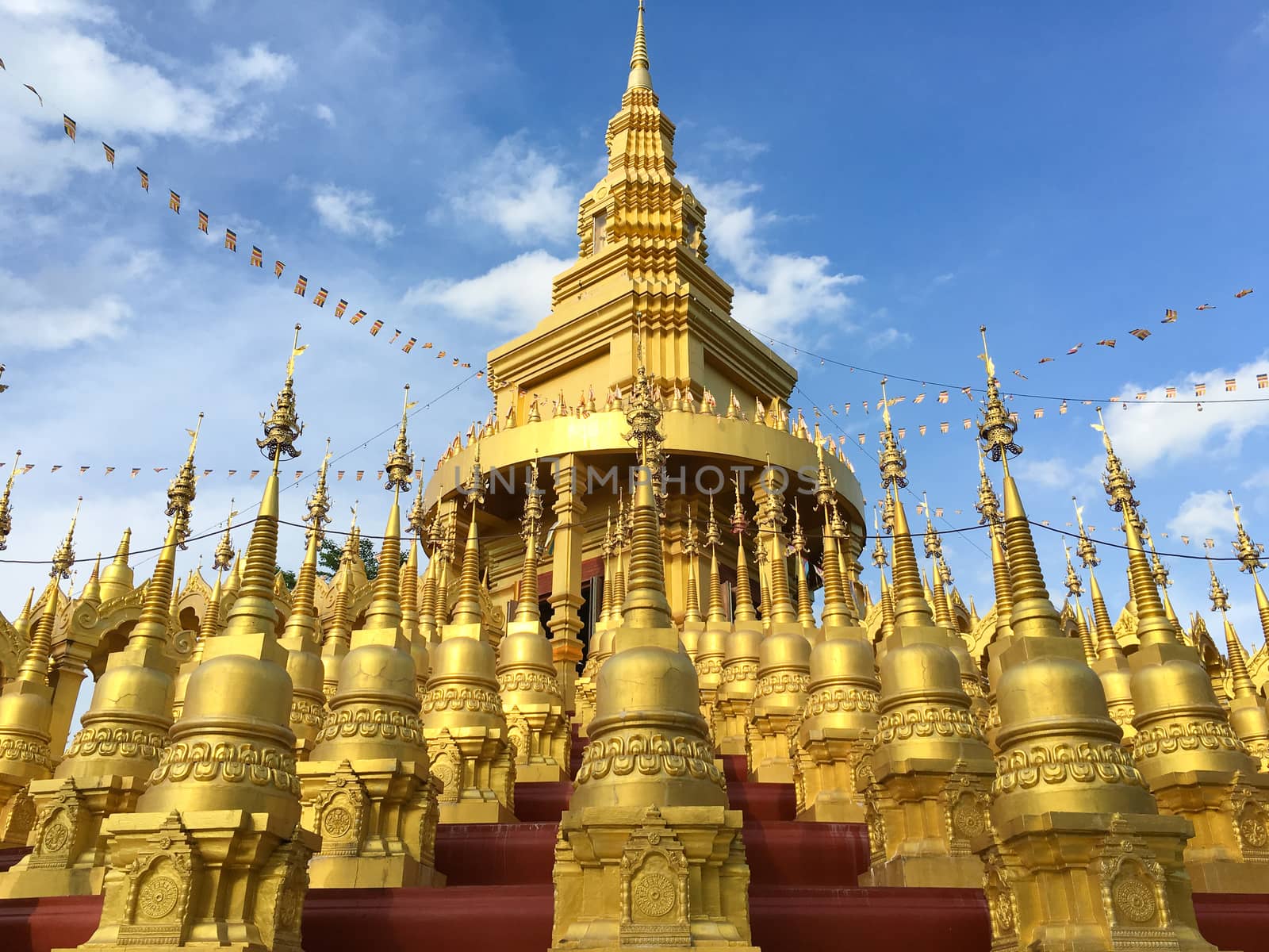  "Phra Maha Rattana Loha Jedi Sri Sasana Phothisat Sawang Boon" Wat Pa Sawang Boon is located in Ban Klong Phai, Kaeng Khoi district in Saraburi province Thailand. with a large pagoda in the middle and the diameter of 50 meters, with 9 floors which the small pagoda 500 parts are cascaded down.