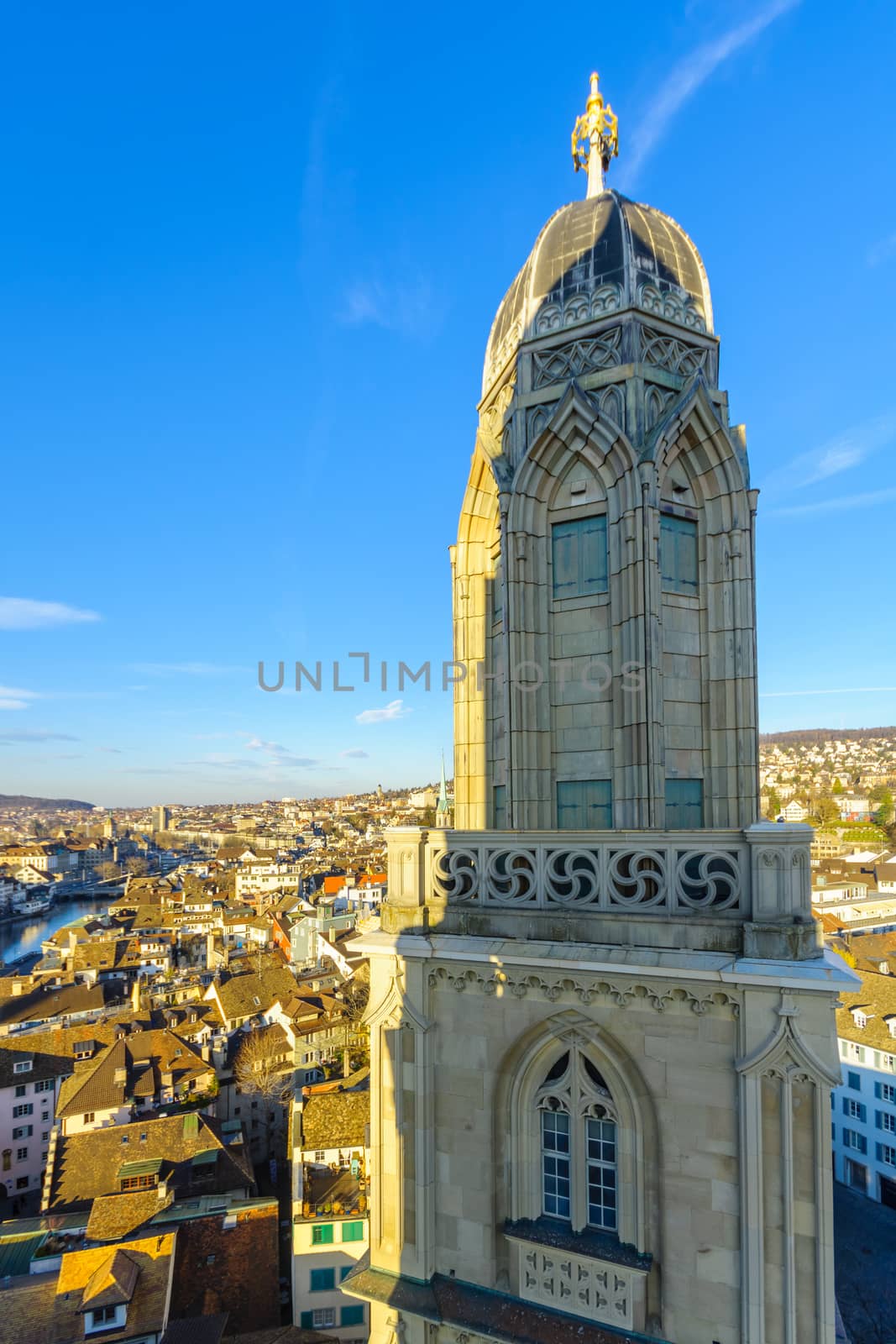  The tower of the Grossmunster (great minster) Church.  Zurich by RnDmS