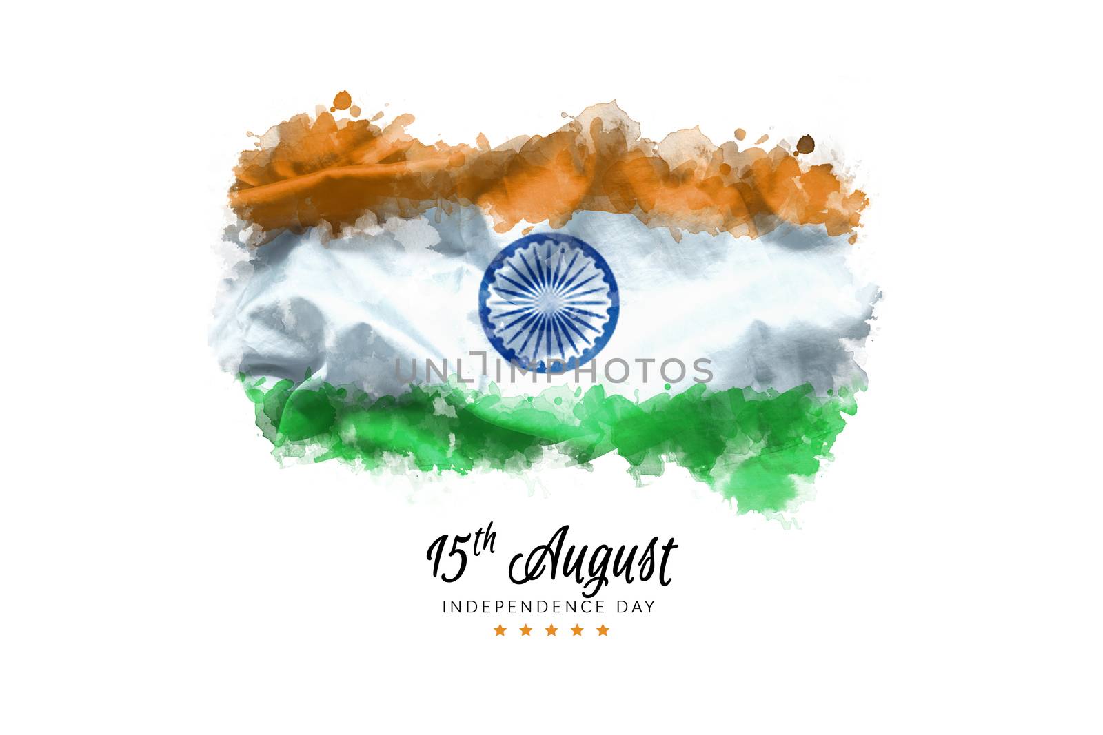 celebrating India Independence Day greeting card with Indian waving flag grunge by water color paint background. abstract background, vintage Poster, banner or flyer design for 15th of August by asiandelight