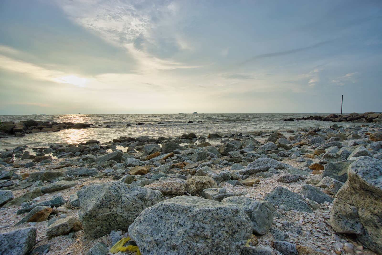 Peaceful beach view and waves during sunset  by silverwings