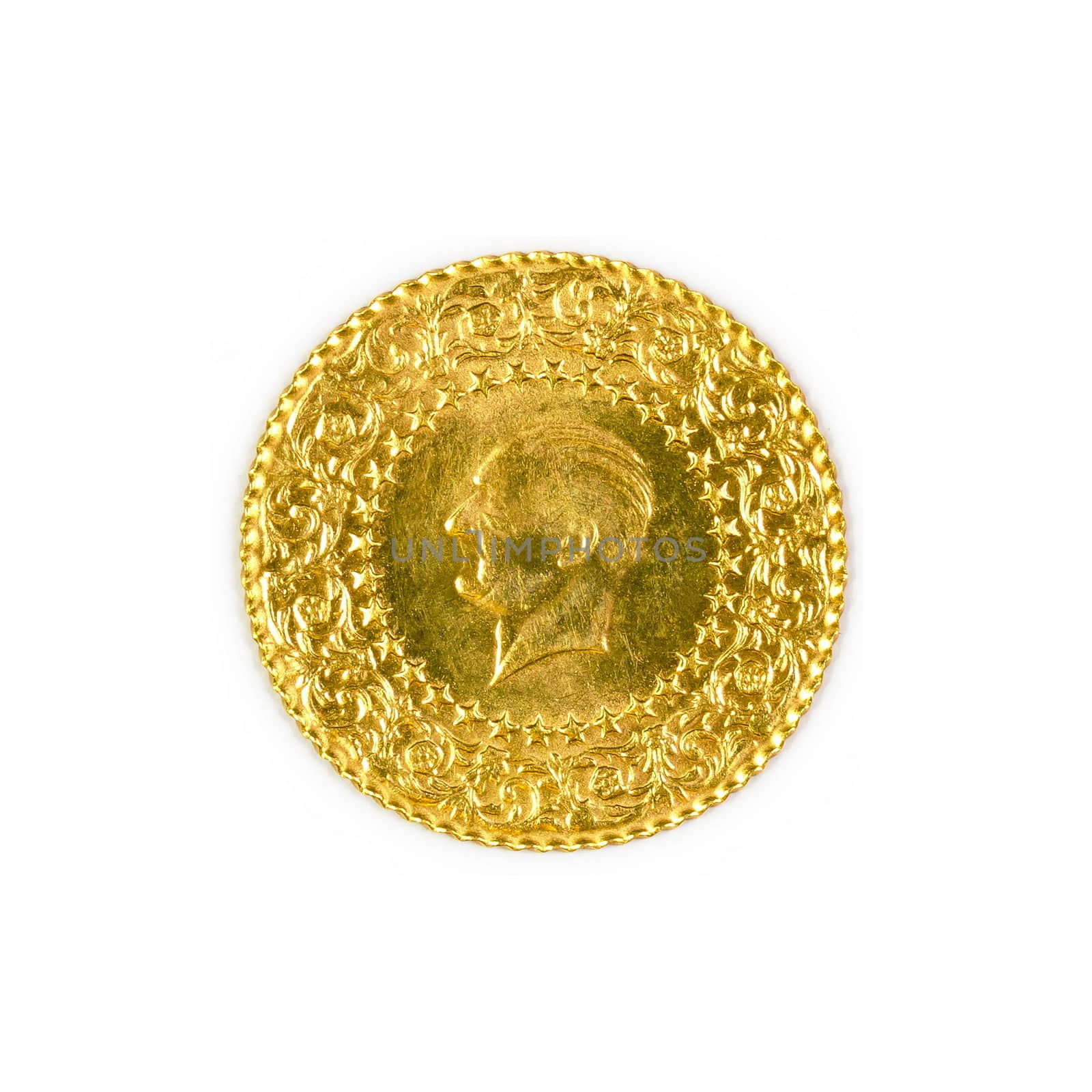 Turkish Gold Coin. Isolated on white background