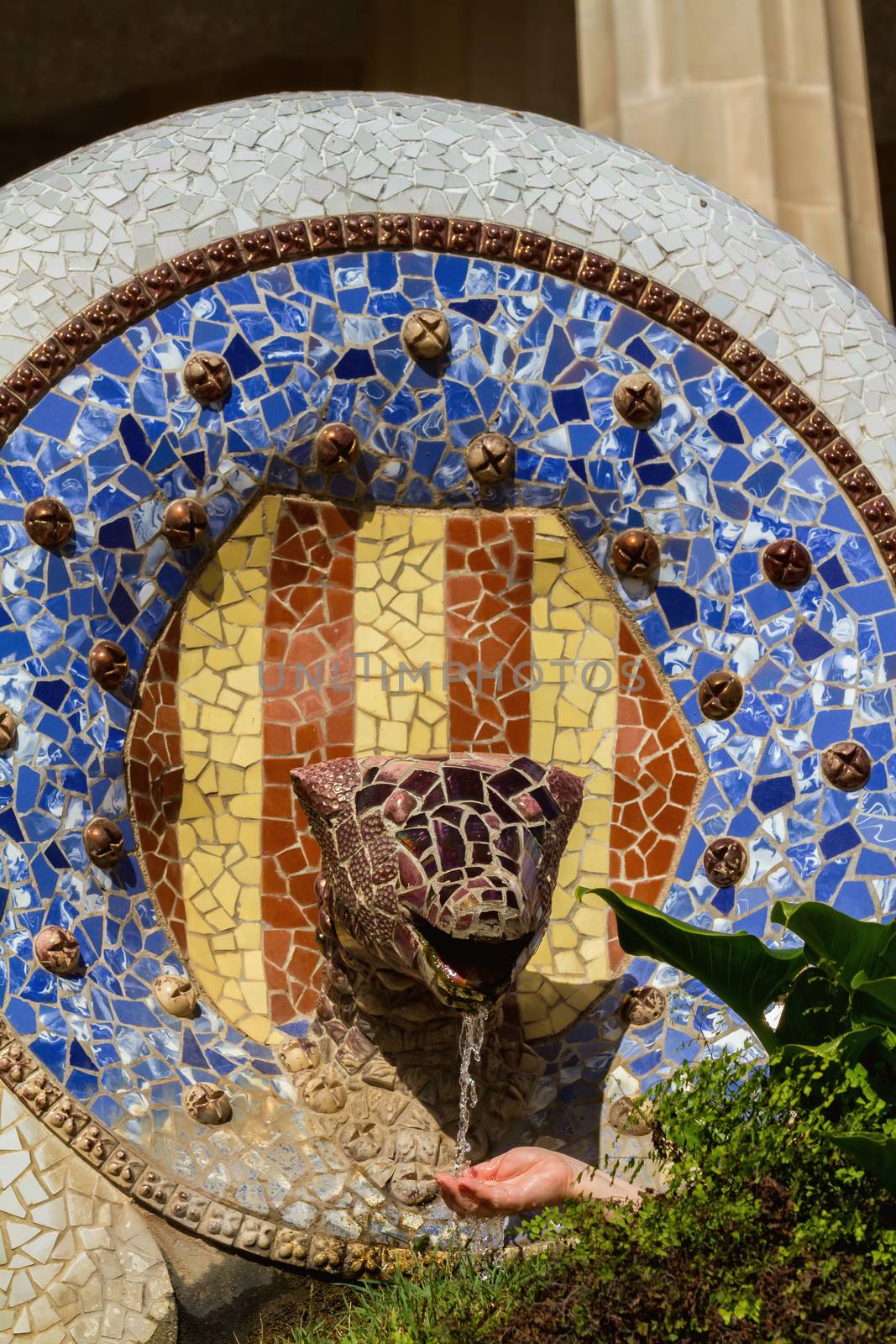 Detail of colorful mosaic work of Park Guell. In 1984 UNESCO declared the park a World Heritage Site under Works of Antoni Gaudi. Barcelona of Spain. 23 october 2013