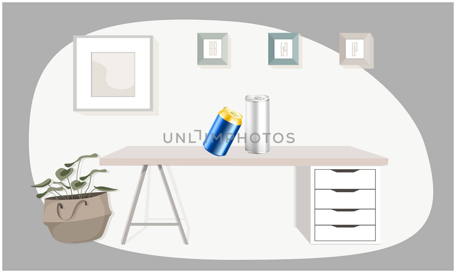 mock up illustration of drink container on a office table by aanavcreationsplus