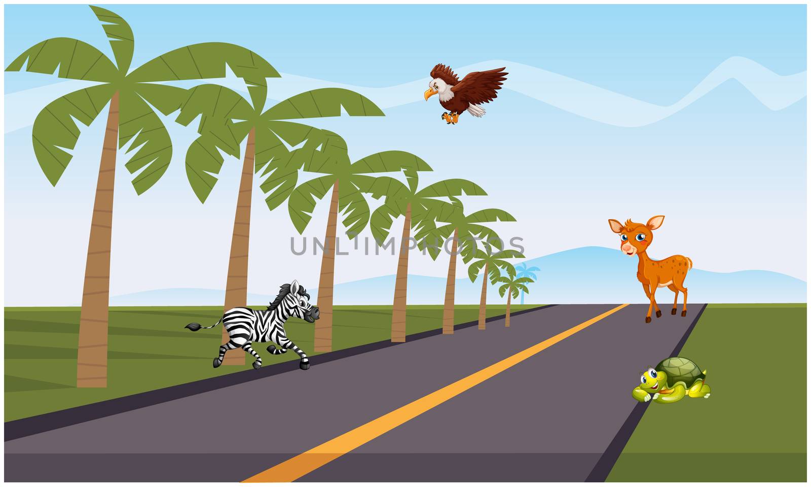 wild animals are playing on the road by aanavcreationsplus