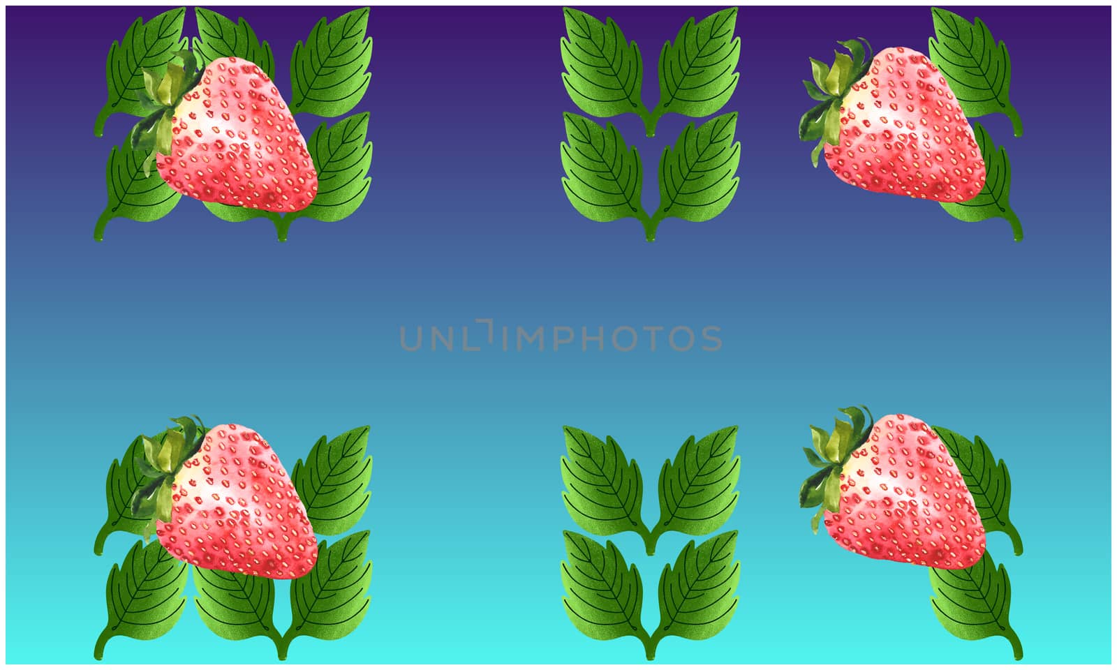 digital textile design of strawberry and leaves