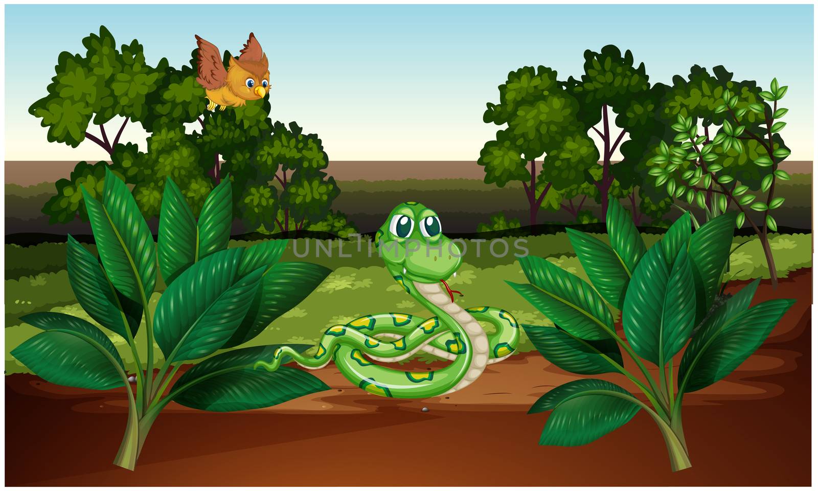 snake and owl are playing together in the forest by aanavcreationsplus
