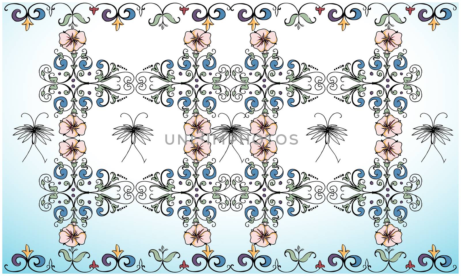 digital textile design of flowers and leaves