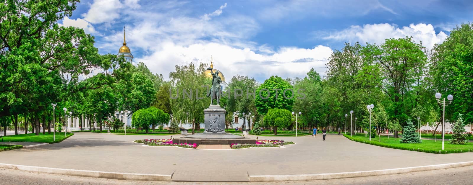 Izmail, Ukraine 06.07.2020. Monument to Alexander Suvorov, Suvorov Avenue, Izmail city in Ukraine, on a sunny summer day