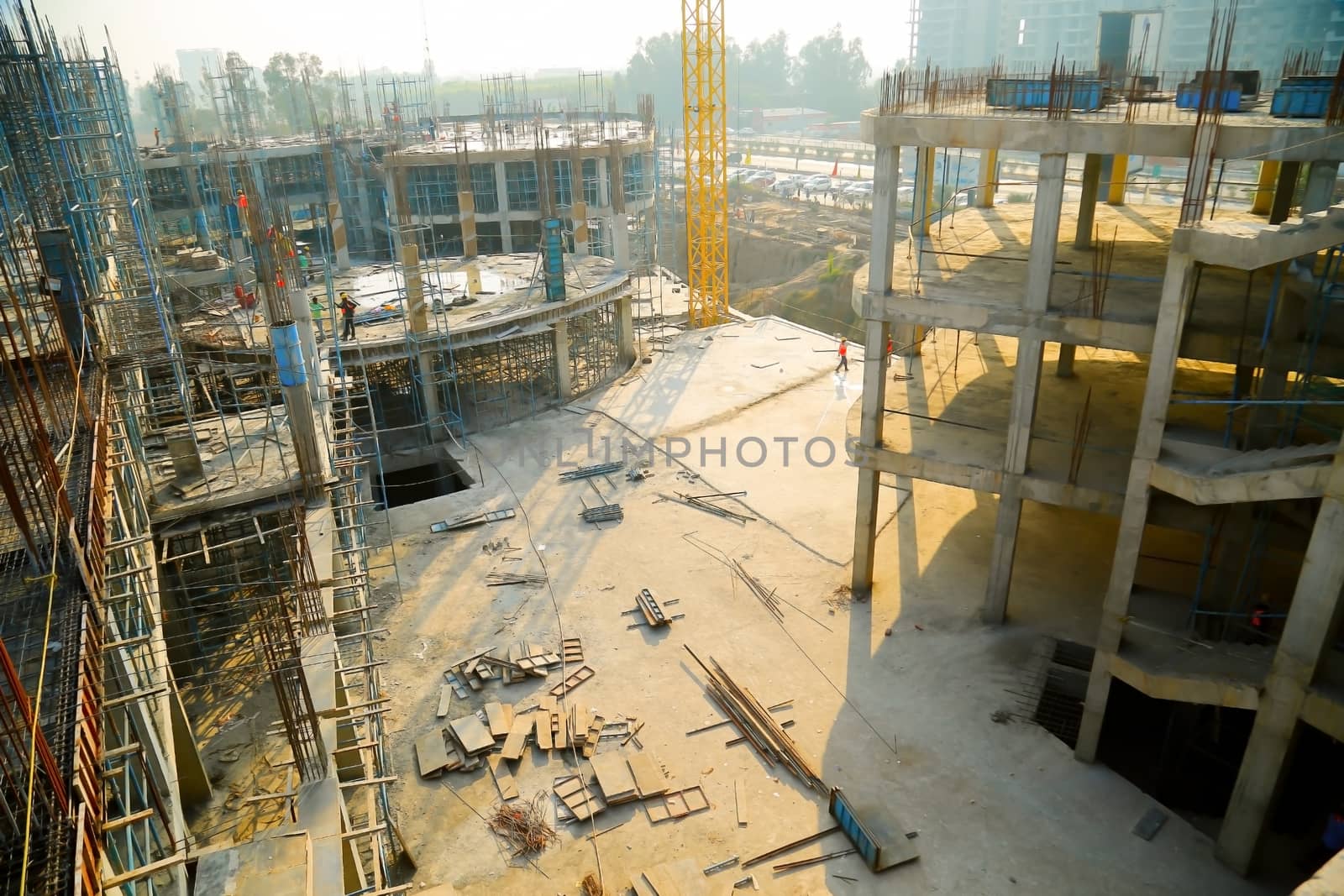 Hyderabad, India - march 2017 : Top View of new construction of building in Hyderabad