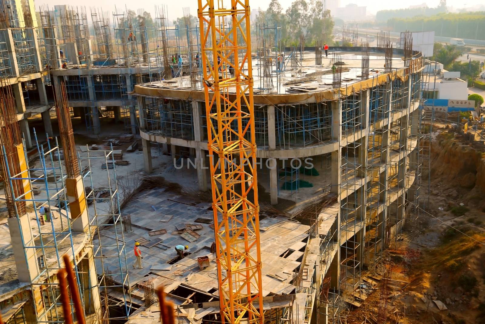 ranchi, India - march 2018 : Top View of new construction of building in ranchi by technicalmaanav
