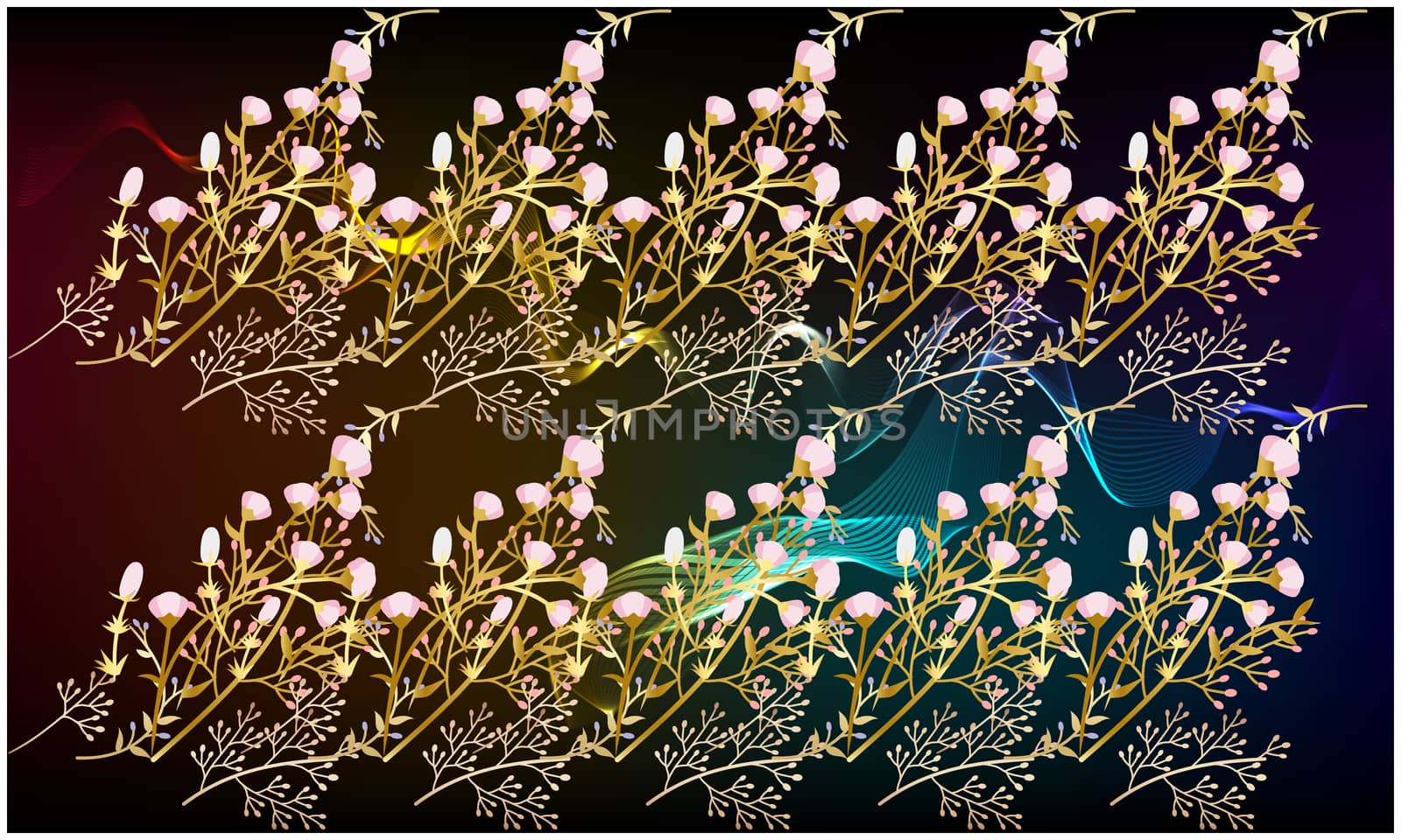 digital textile design of flowers and leaves