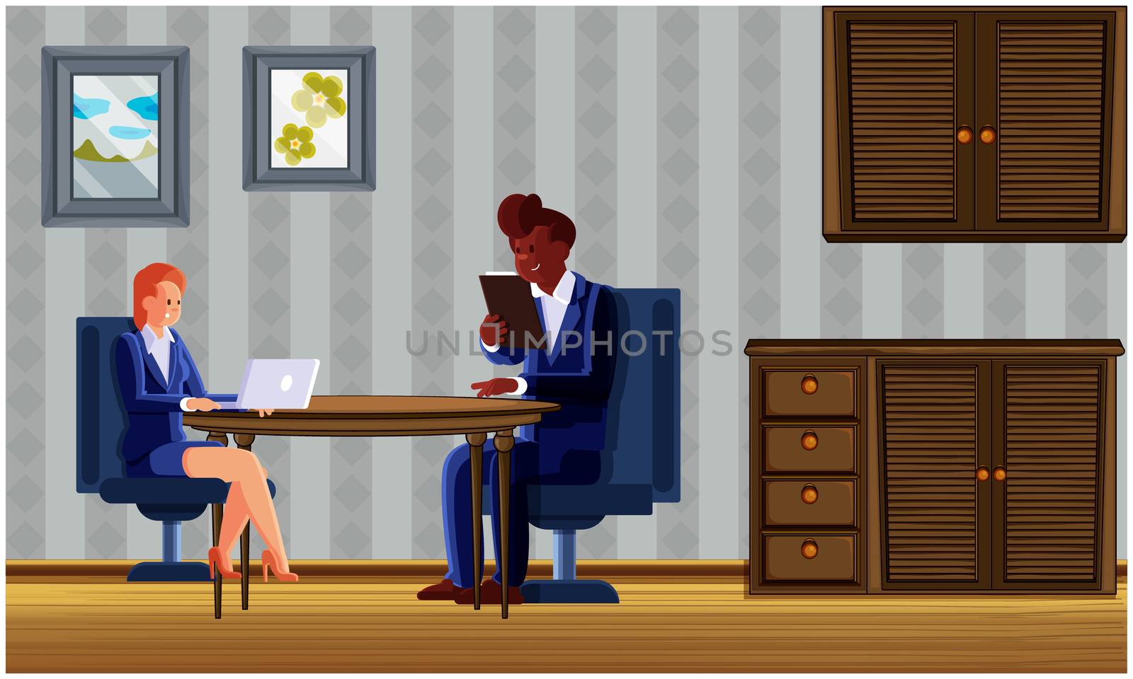 couple sitting in living room and using electronic devices