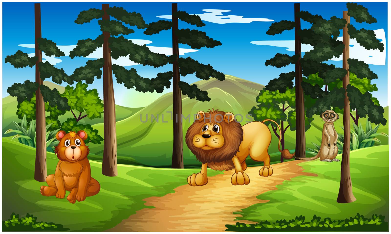 animals are playing together in a forest by aanavcreationsplus
