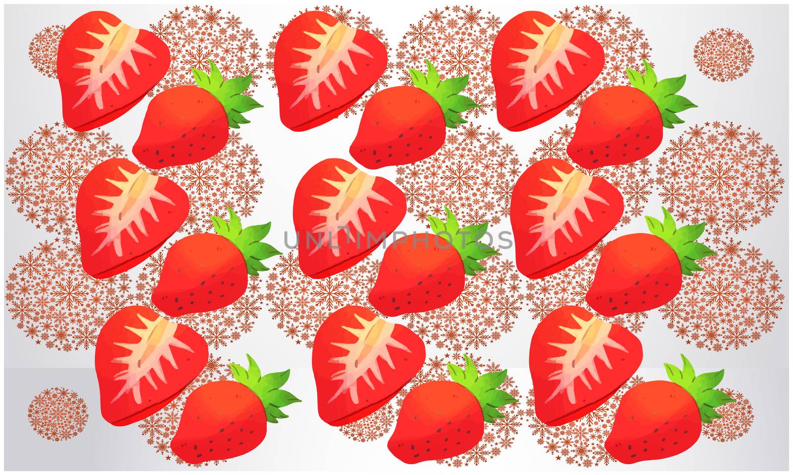 digital textile design of strawberry fruit on Christmas elements background by aanavcreationsplus