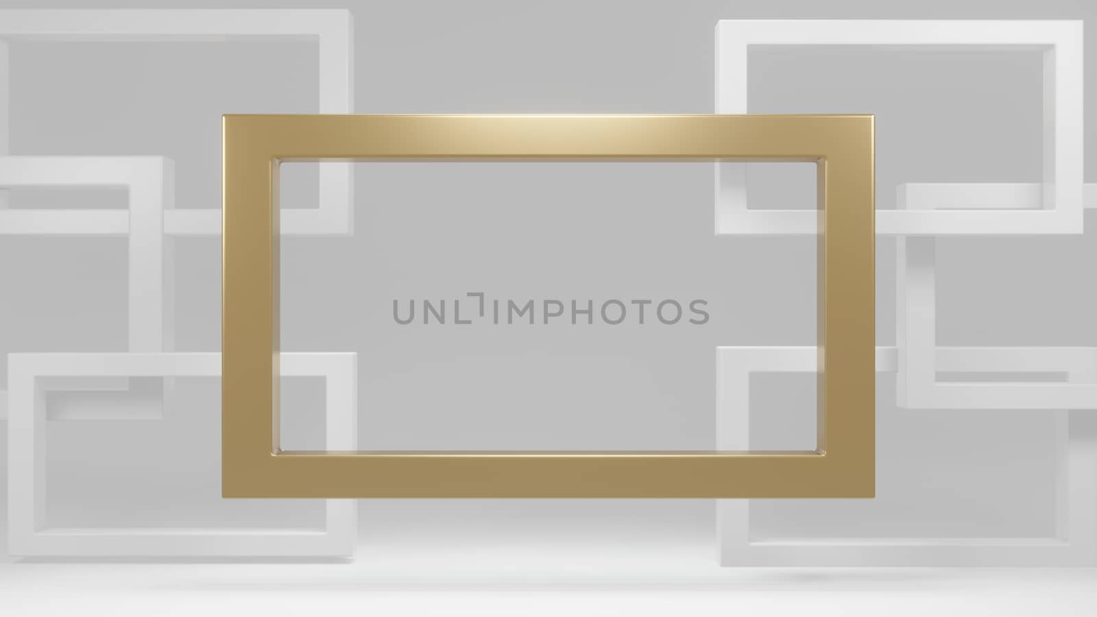 Gold and white frame modern on gray background 3d rendering.