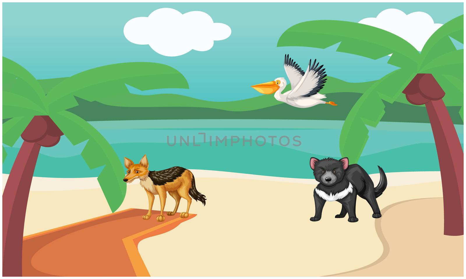 animals are playing on a beach forest by aanavcreationsplus