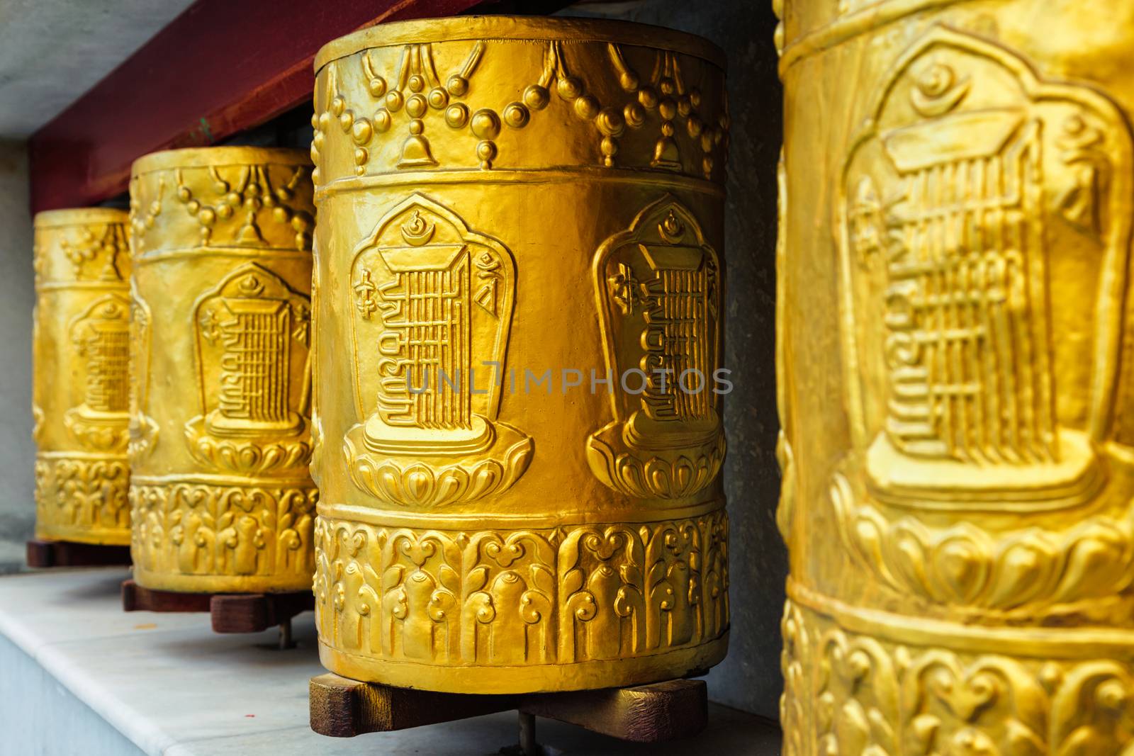 Prayer wheels in Tabo Monastery. Tabo, Spiti Valley, Himachal Pradesh, India