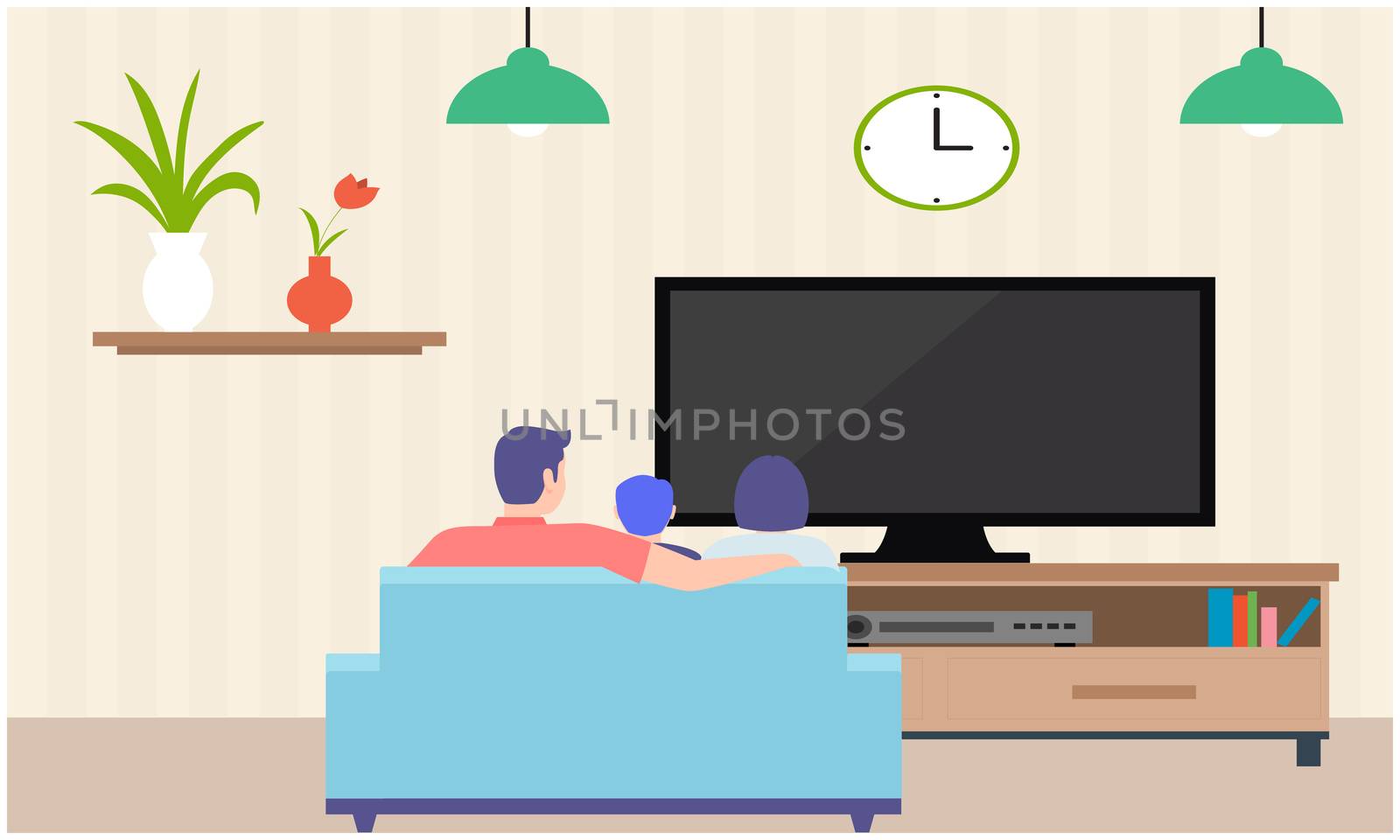 family is watching news at home by aanavcreationsplus