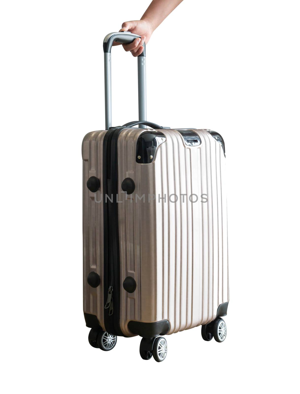 Pink traveler suitcase isolated on white background by pt.pongsak@gmail.com