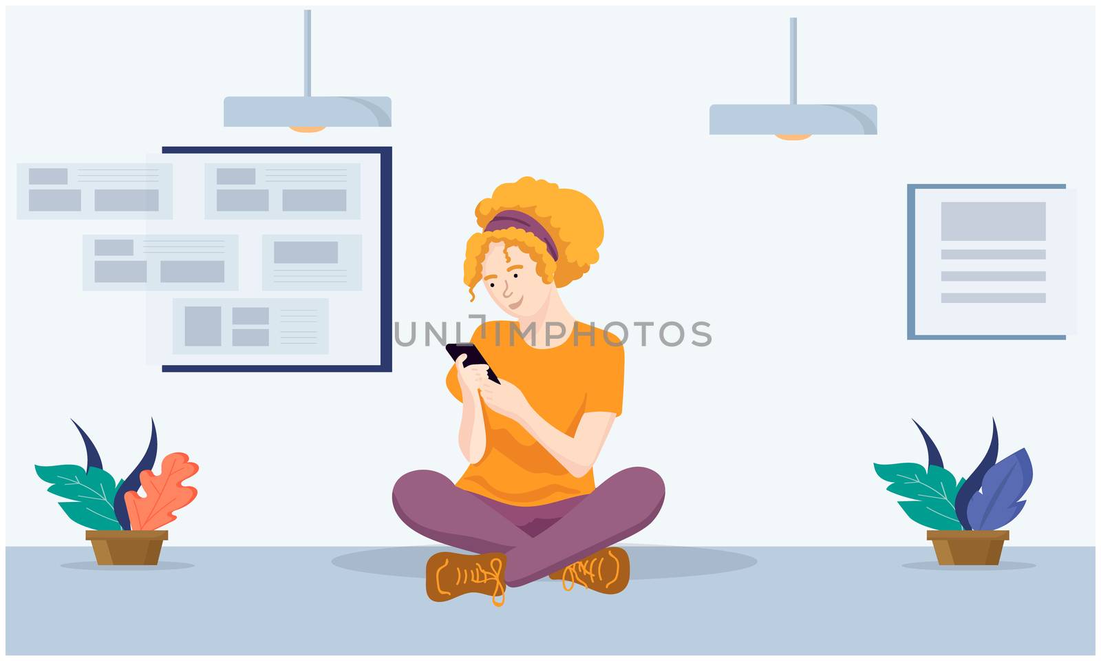 girl is sitting on ground and watching news at home by aanavcreationsplus