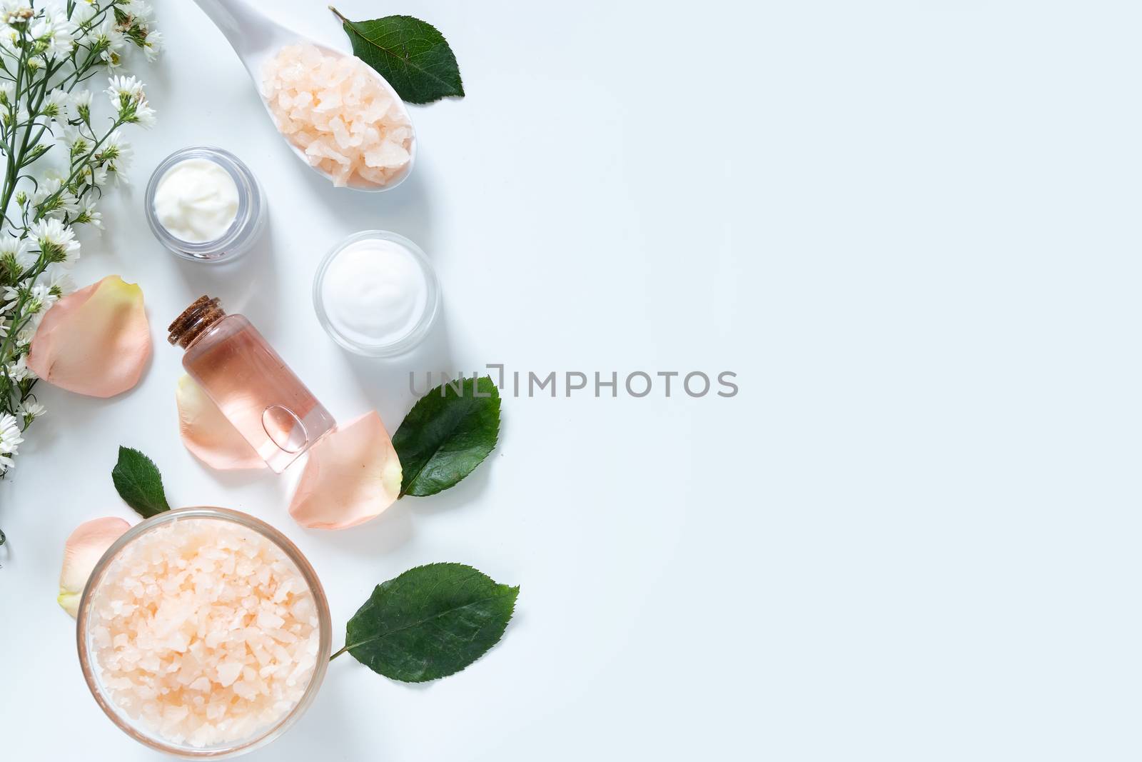 skin care concept. flat lays of skincare remedies style in package with blank label with natural materials isolated on white background with copy space
