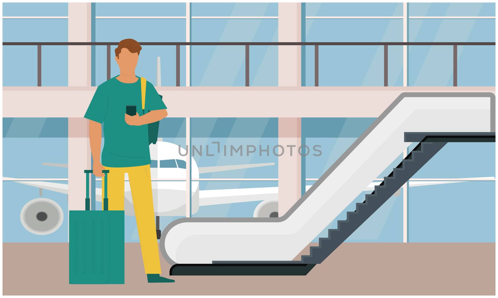 man is ready to board flight at airport by aanavcreationsplus