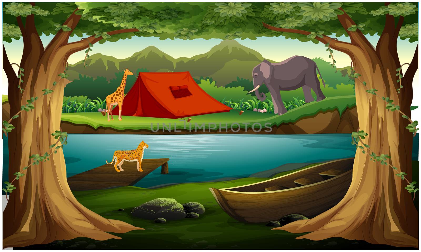 animals are living near the river in the forest by aanavcreationsplus