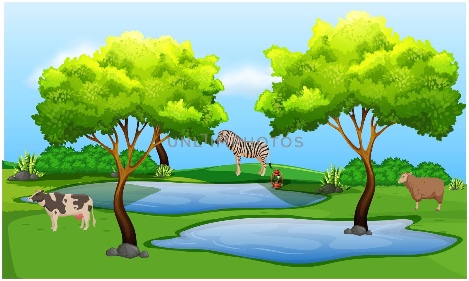 animals are crossing the forest after drinking water by aanavcreationsplus