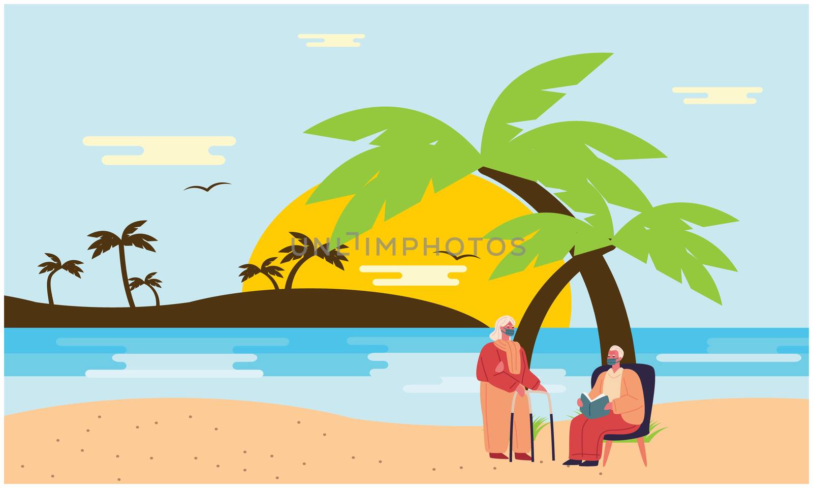 old couple sitting on a beach by aanavcreationsplus