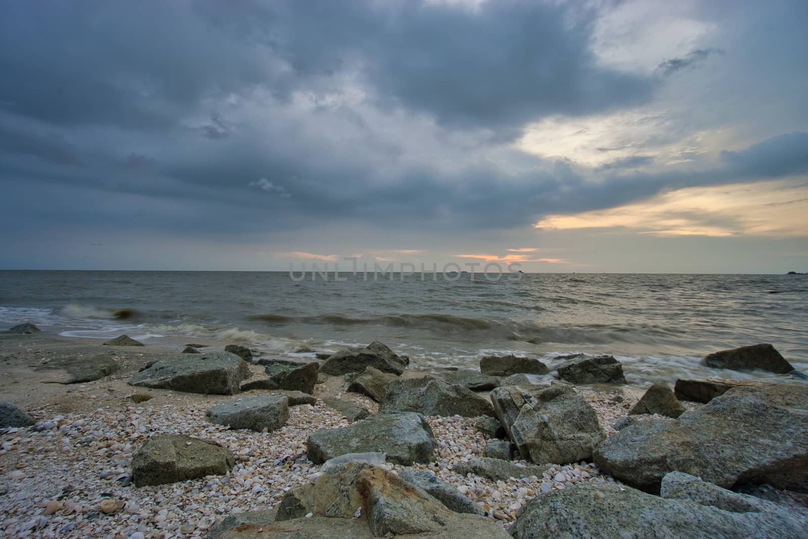 Peaceful beach view and waves during sunset  by silverwings