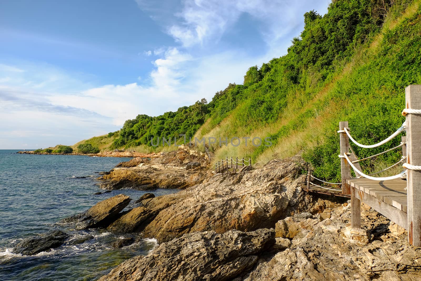 View of the beach around the walking path at Khao Laem Ya, Rayong, Thailand.