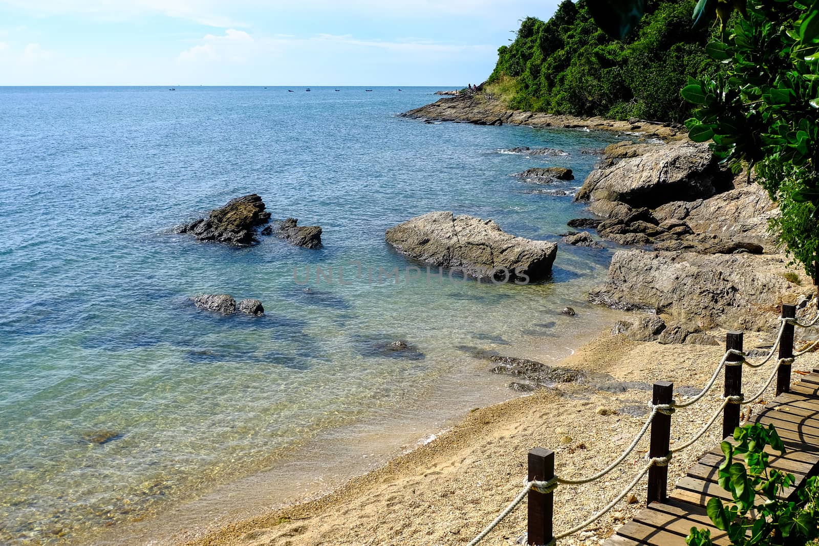 View of the beach around the walking path at Khao Laem Ya, Rayong, Thailand.