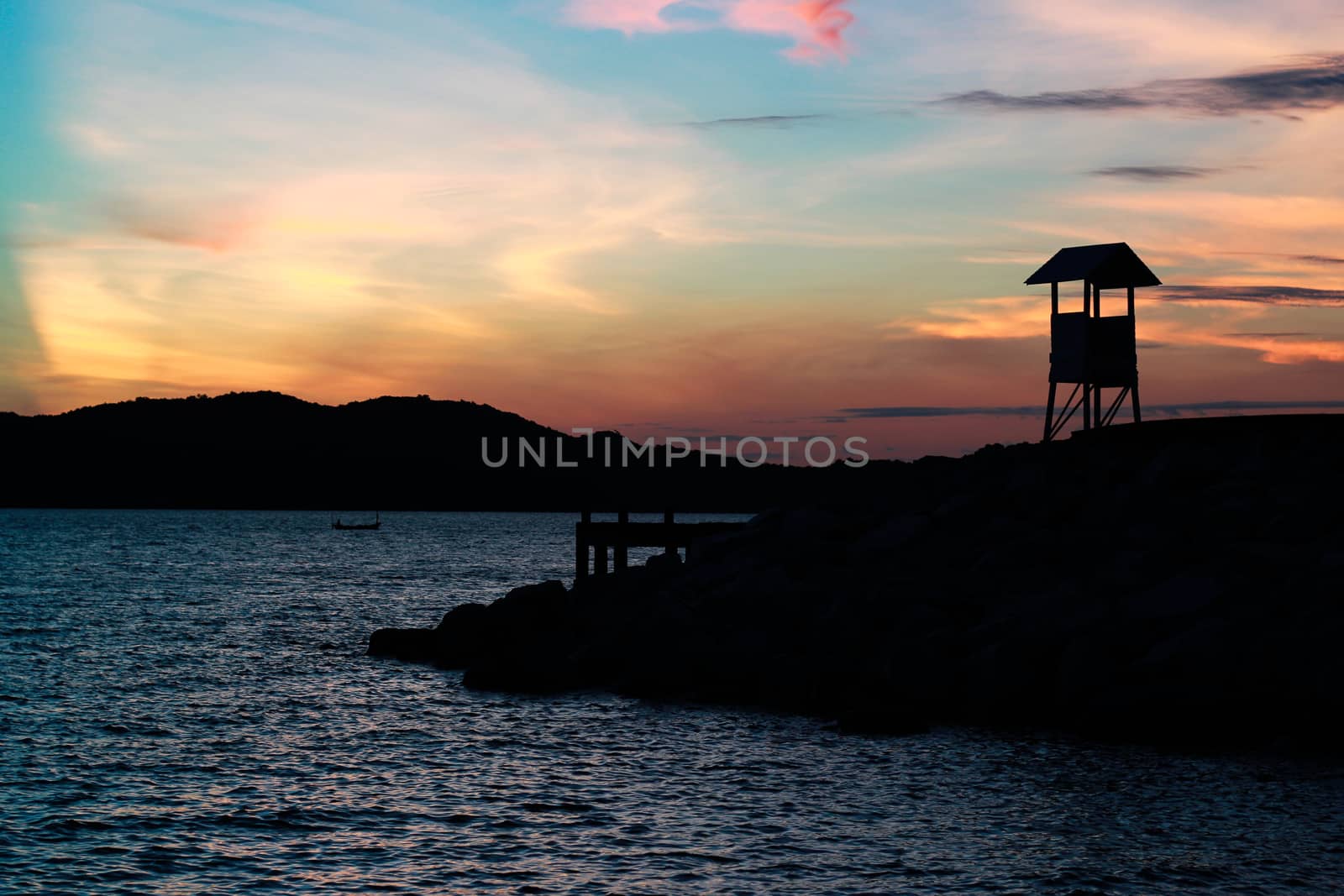  Lights Twilight time of sunrise in the morning at Khao Laem Ya National Park, Rayong.