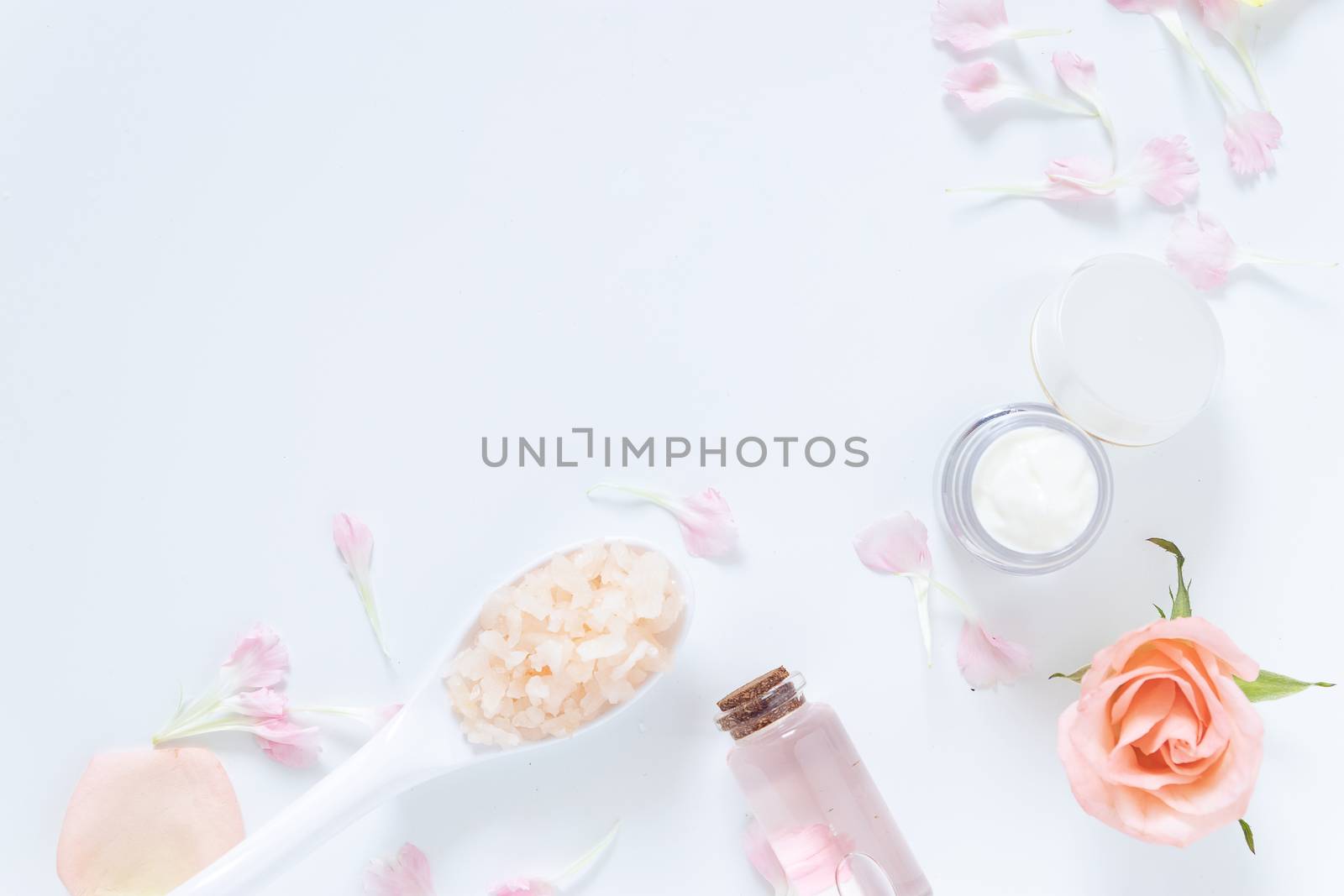 skin care concept. flat lays of skincare remedies style in package with blank label with natural materials isolated on white background