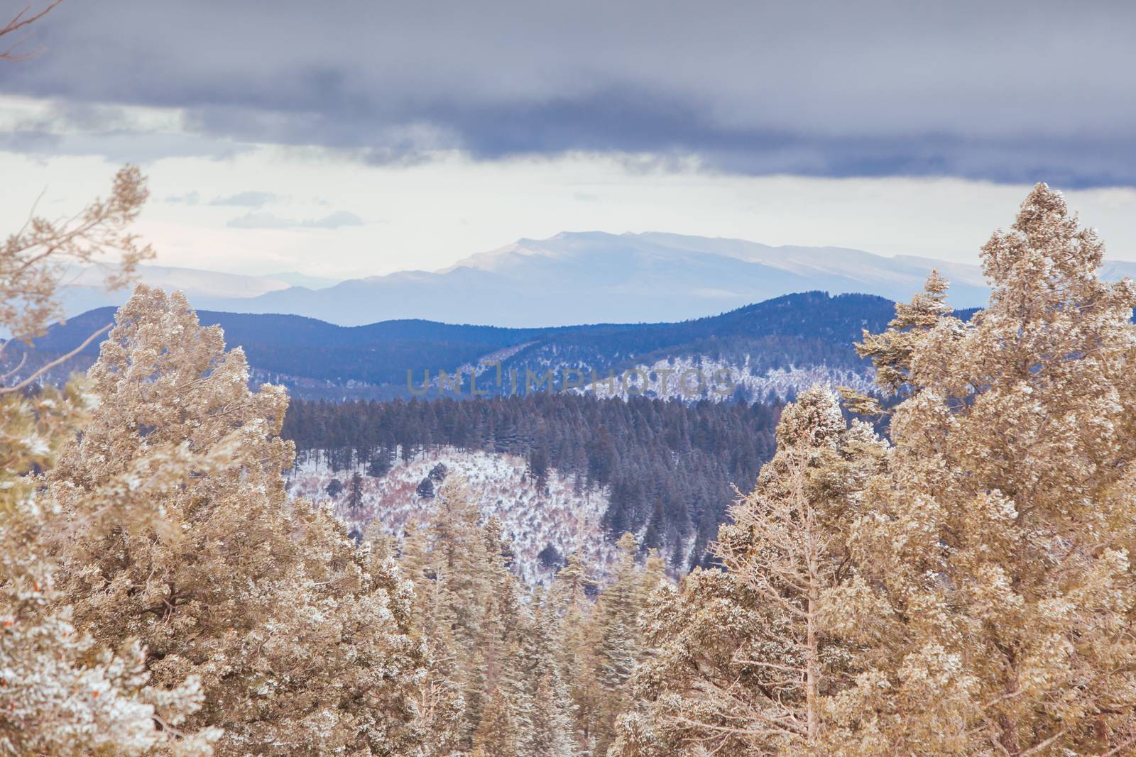 View towards Alamogordo and White Sands National Park from Cloudcroft on a cold winter's day in New Mexico, USA