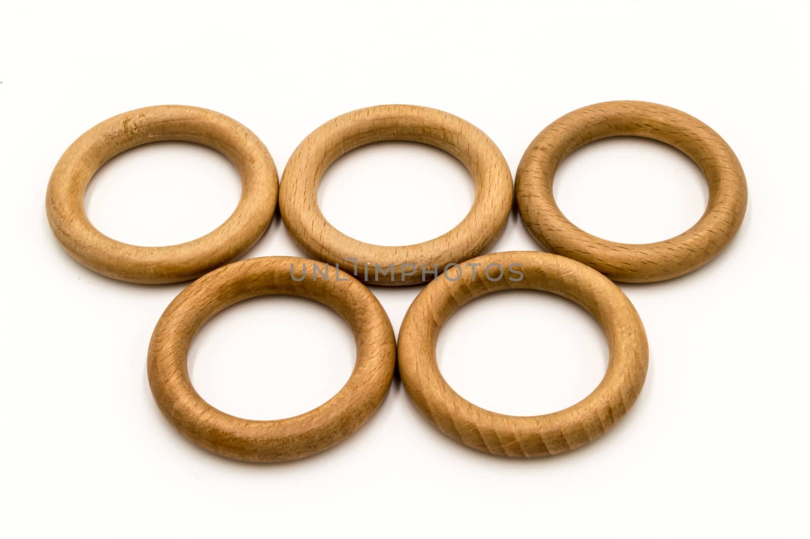 olympic ring in wooden circle on a white background