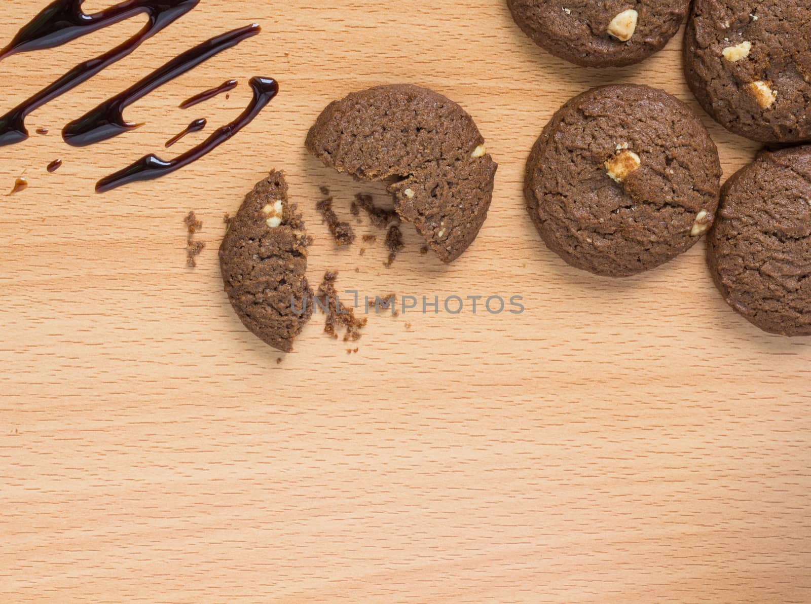 Group of chocolate cookie on wooden table