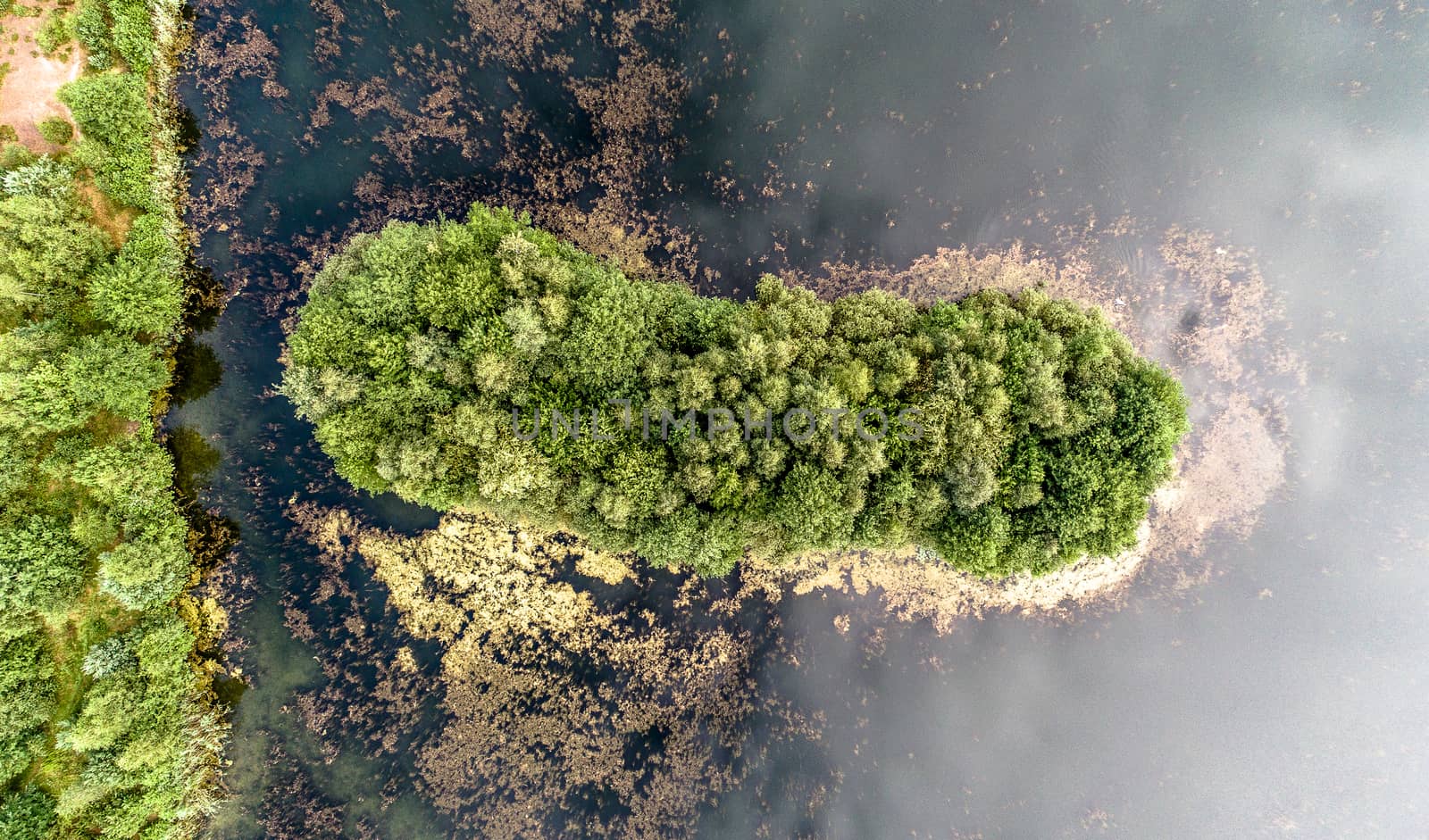 Aerial photo of an island in the pond, vertically from above by geogif