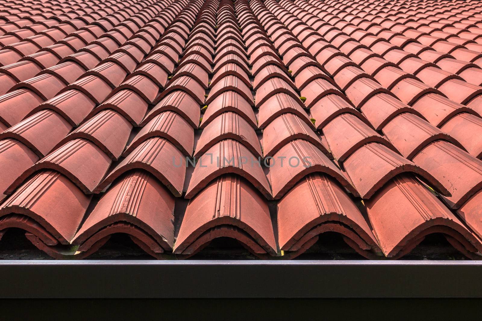 Front view of a tiled roof brown.