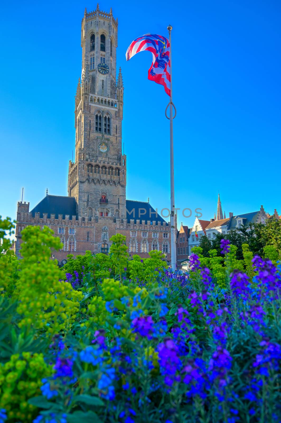 The Belfry of Bruges located in the Market Square of Bruges (Brugge), Belguim.