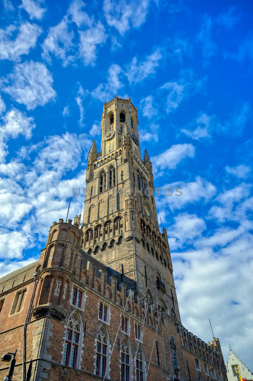 The Belfry of Bruges located in the Market Square of Bruges (Brugge), Belguim.