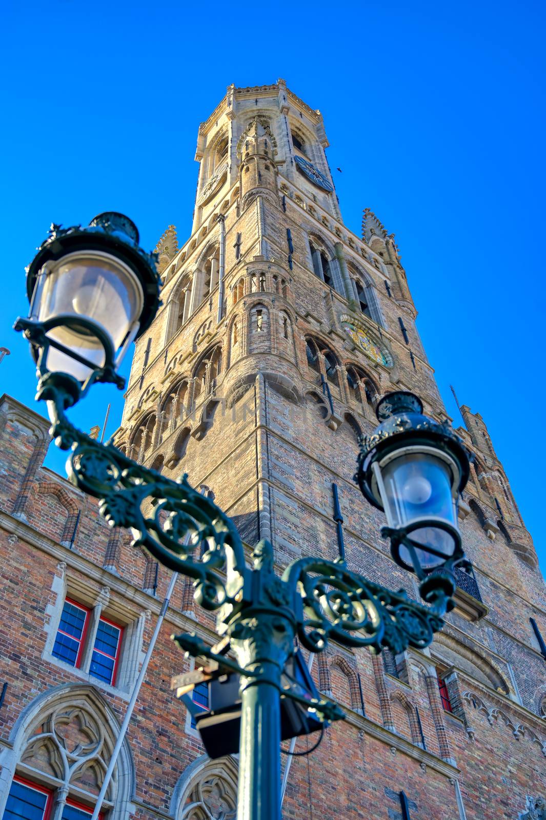 The Belfry of Bruges located in the Market Square of Bruges (Brugge), Belguim.